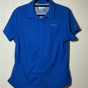 COLUMBIA Short Sleeve Button-Up Shirt - Blue. Size L